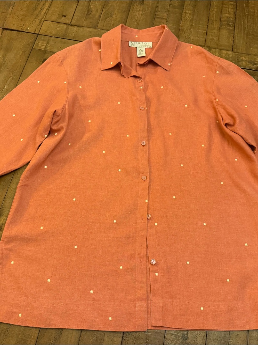 Norton McNaughton Coral Button-Down Shirt with Cream Dot Detail
